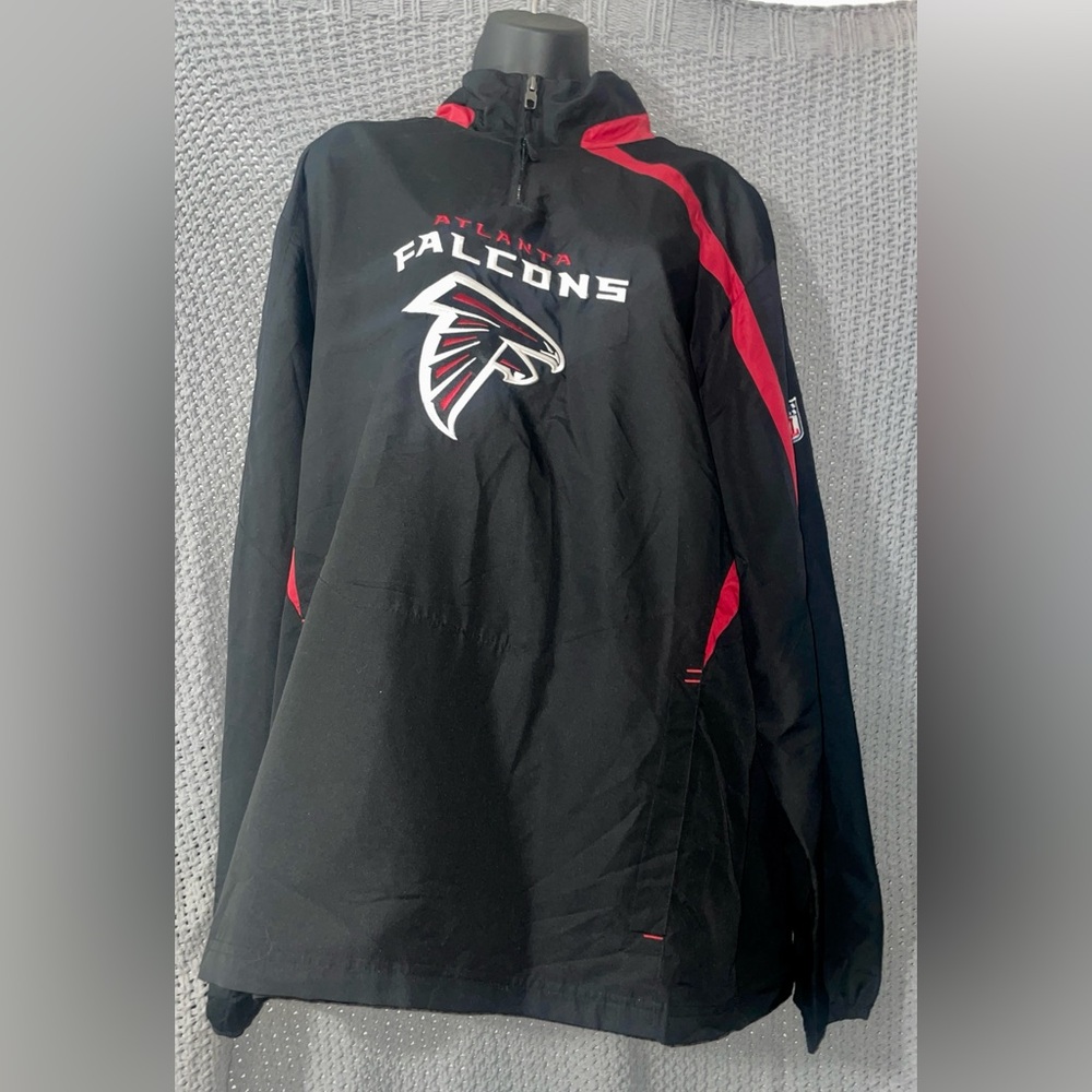 Reebok Black and Red Atlanta Falcons Windbreaker Jacket On Field Large